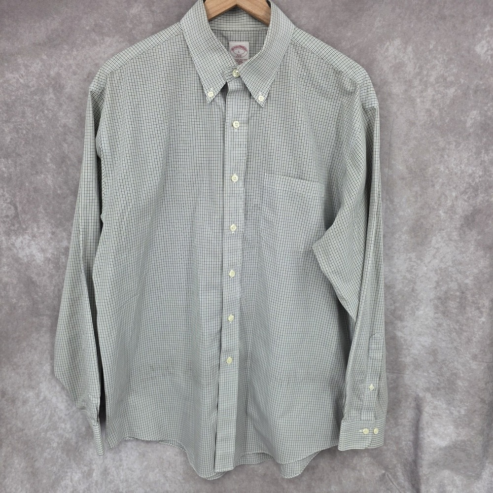 Brooks Brothers 346 Regular Fit Button Up Non-Iron Shirt Men's Large Gray Check